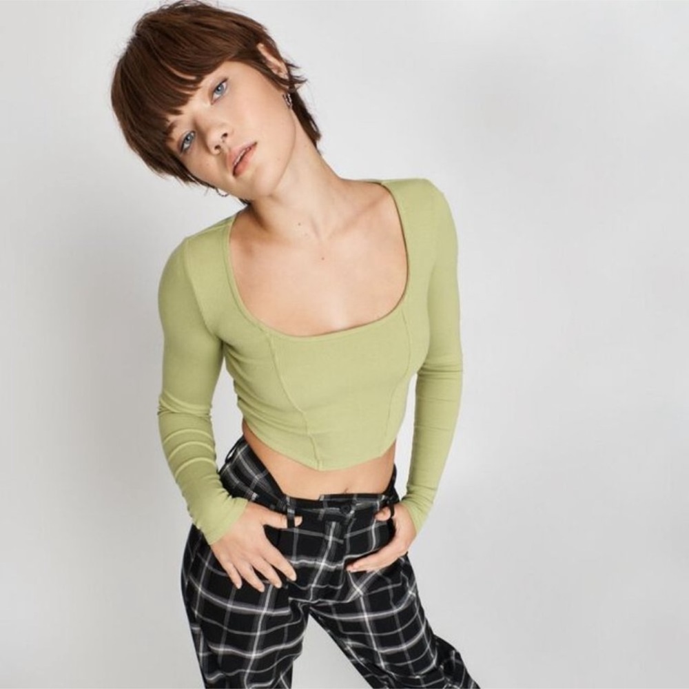 garage green corset style long sleeve tee, size s